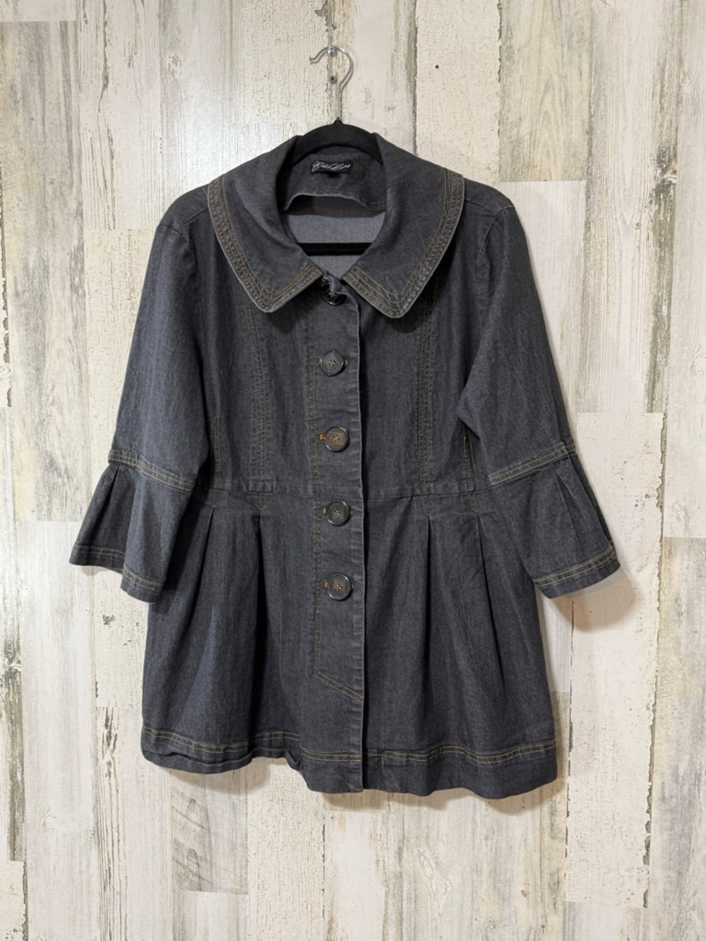 Eden Court Denim Black Peplum Jacket with Button Front